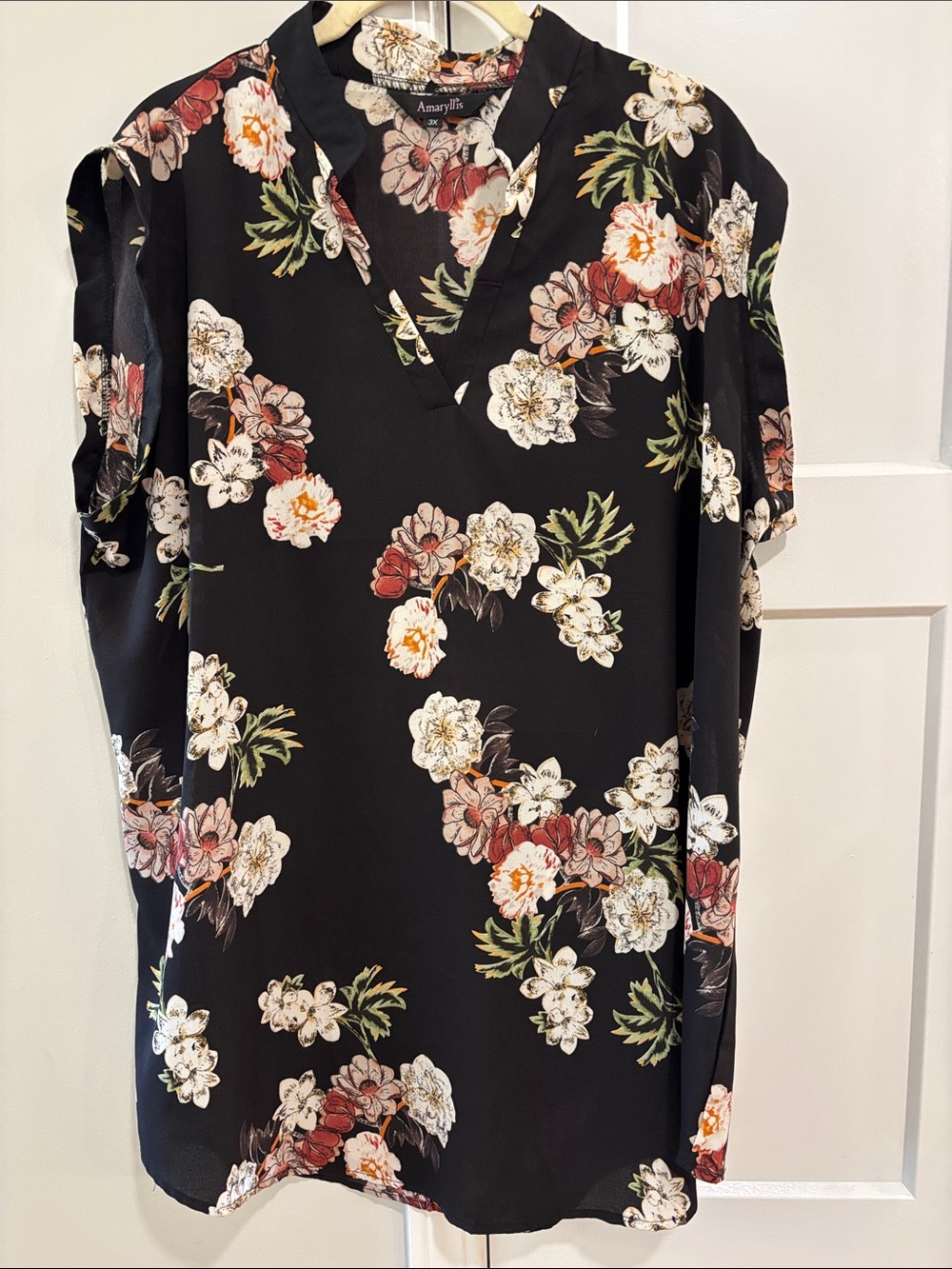 Amaryllis Black Floral Split V-Neck Blouse